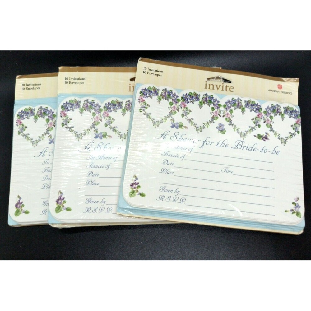 30 American Greetings Bridal Shower Invite Floral 3 packs x 10 blue purple heart